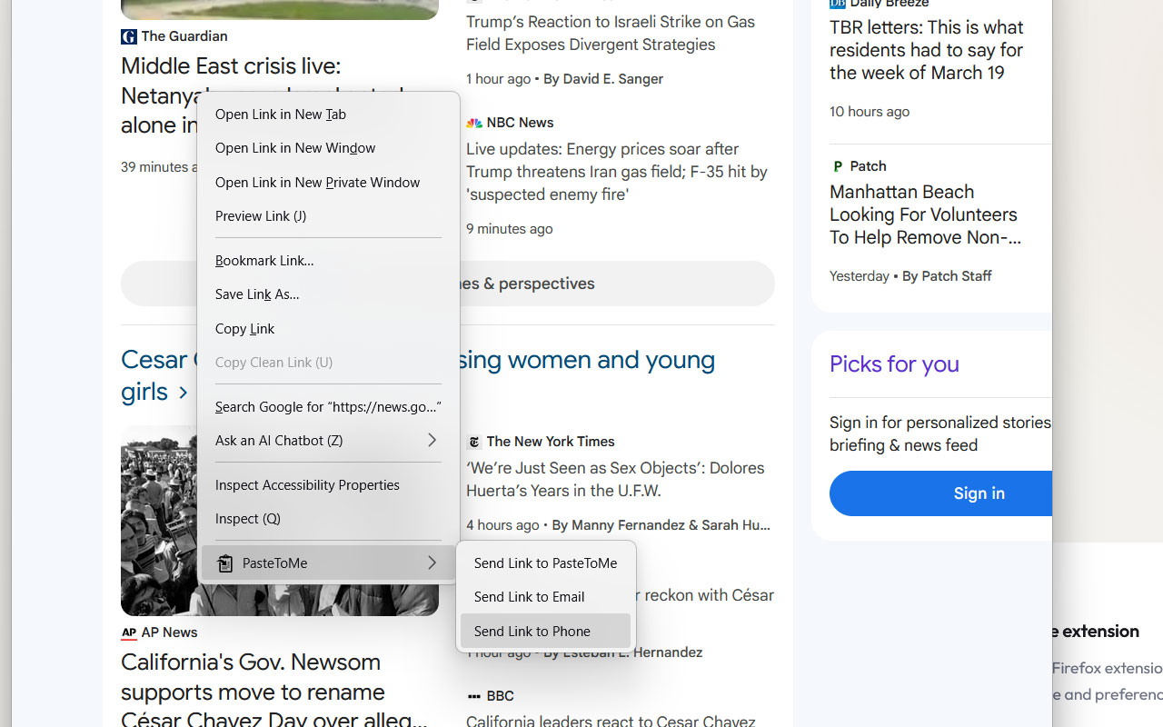 Firefox context menu